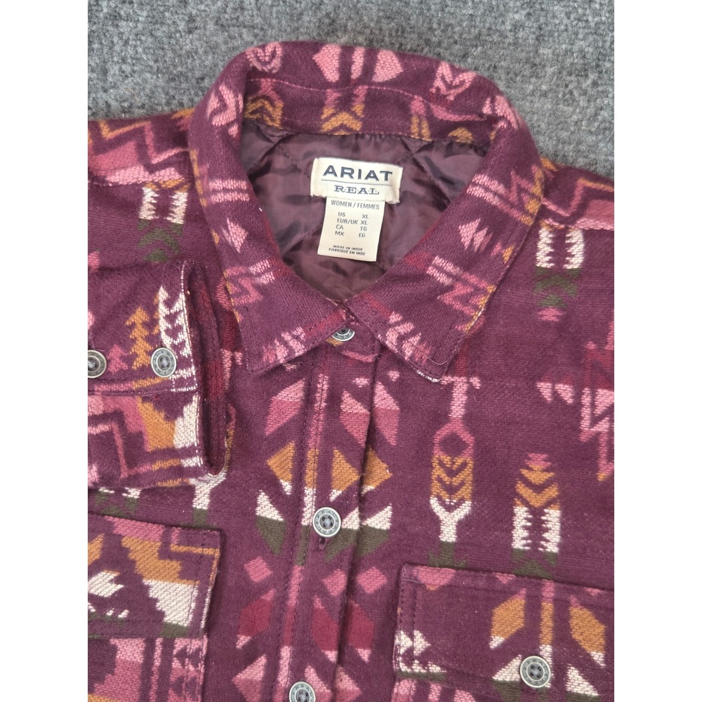 Ariat Real Shirt Jacket Womens XL Southwestern Quilted Burgundy Geometric Reba